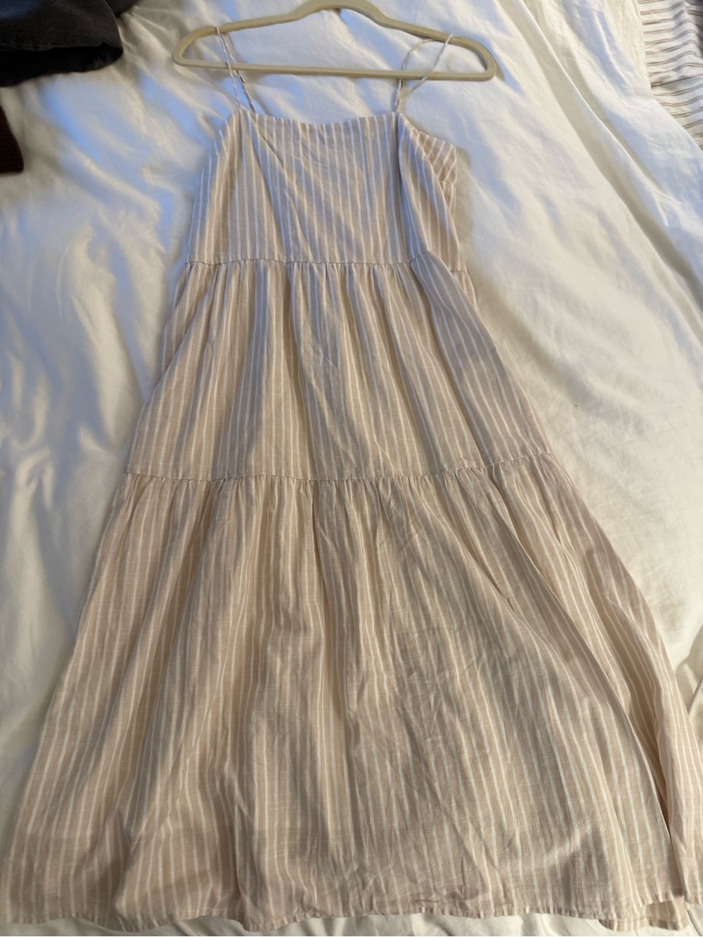 Abercrombie & Fitch Cream and White Striped Tiered Spaghetti Strap Dress